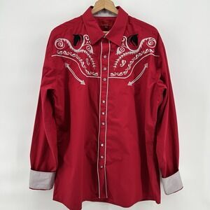 Patron Cito Shirt Mens 2XL Red Western Pearl Snap Horse Embroidered Flip Cuff